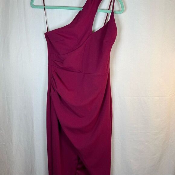 Lena Dresses & Skirts - Womens Lena One Shoulder Bodycon Midi Dress Pink Ruched Wrap Front Slit Size M